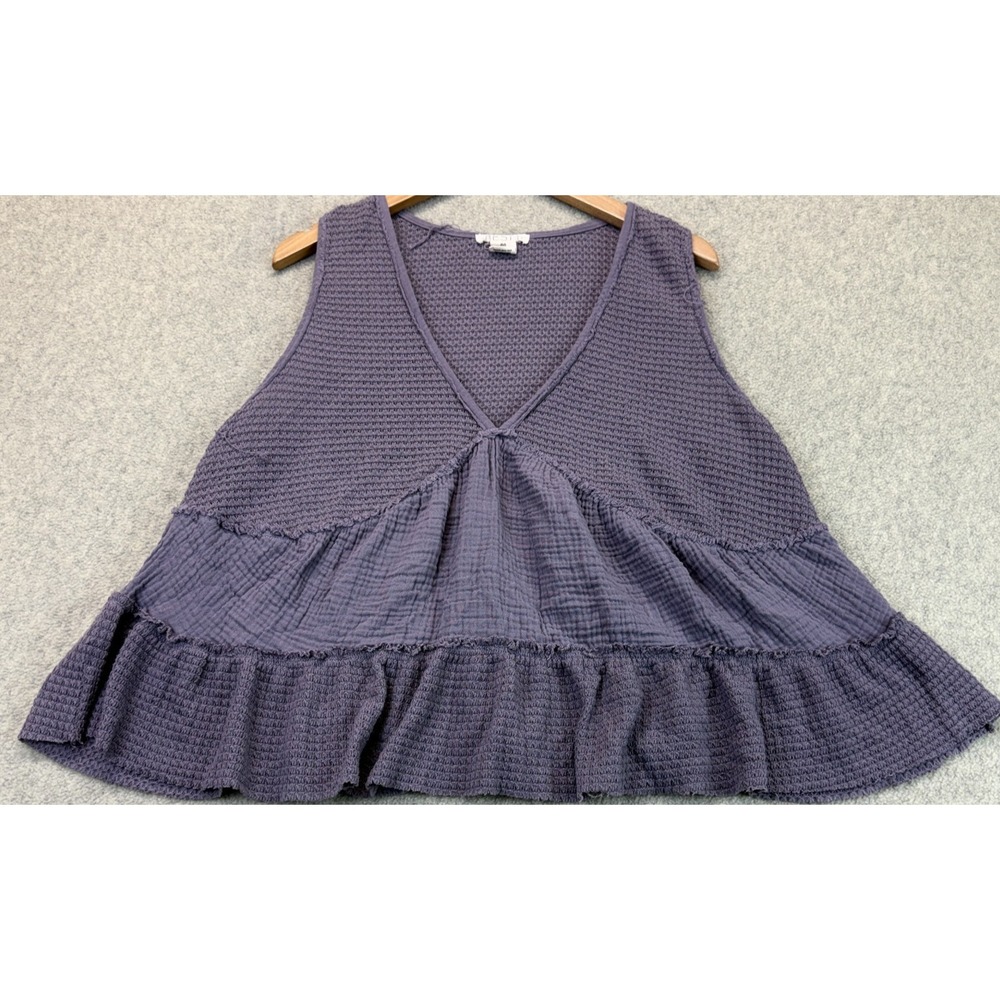Festi Womens Top Purple Tiered Ruffle Waffle Knit Sleeveless V-Neck Peplum 00